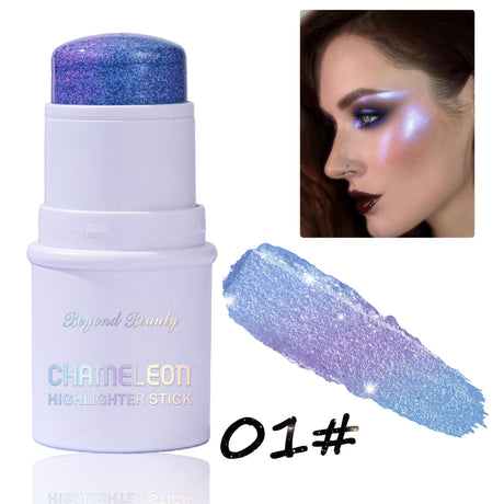 Chameleon Holographic Glitter Shimmer Highlighter Stick, Makeup for Face and Body, Color Changing Glitter Stick Under Light