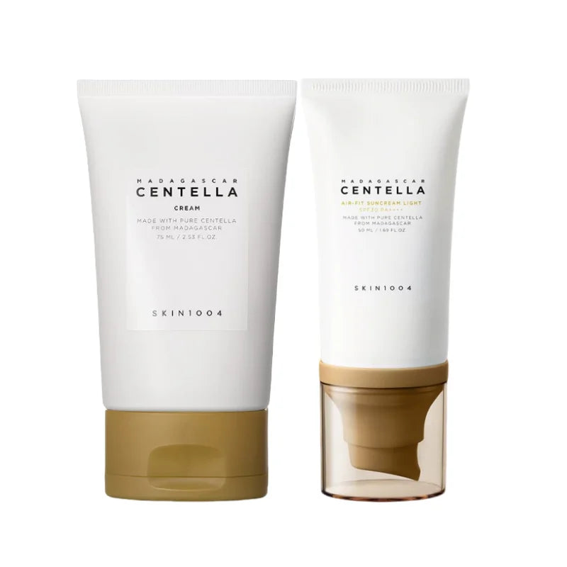 Korean Madagascar Centella Soothing Whitening Cream & Air-Fit Suncream Light SPF30 PA++++ Daily Sun Protection Skincare Products