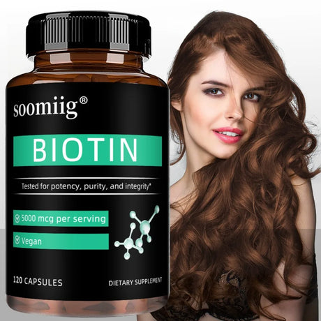 Vegan Biotin Supplement 5000 Mcg, Hair, Skin, Nails and Supports Normal Brain Function and Cognitive Abilities - 120 Capsules