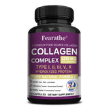 Multi Collagen Complex Capsules, 5-Type Collagen Peptides, Support Skin Hair Nail Joint Bone Nutrition Immune & Digestive Health