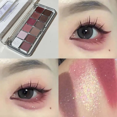 Sexy Rose Wine Red Brown Glitter Eyeshadow Saturation Soft Matte Grey Pink 12 Color Eye Shadow Makeup Palette Eye Contour Makeup