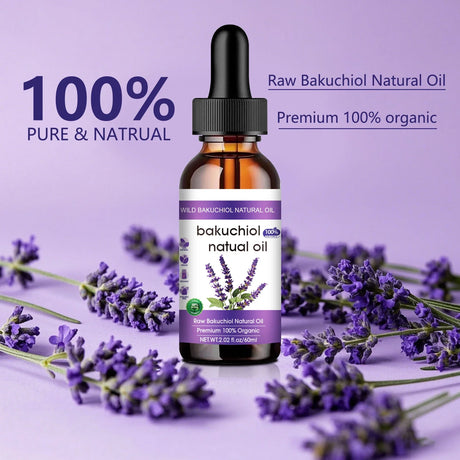 Bakuchiol Anti-Aging Face Oil 60ml - Natural Retinol Alternative with Lavender, Promotes Glowing, Youthful-Looking Skin.