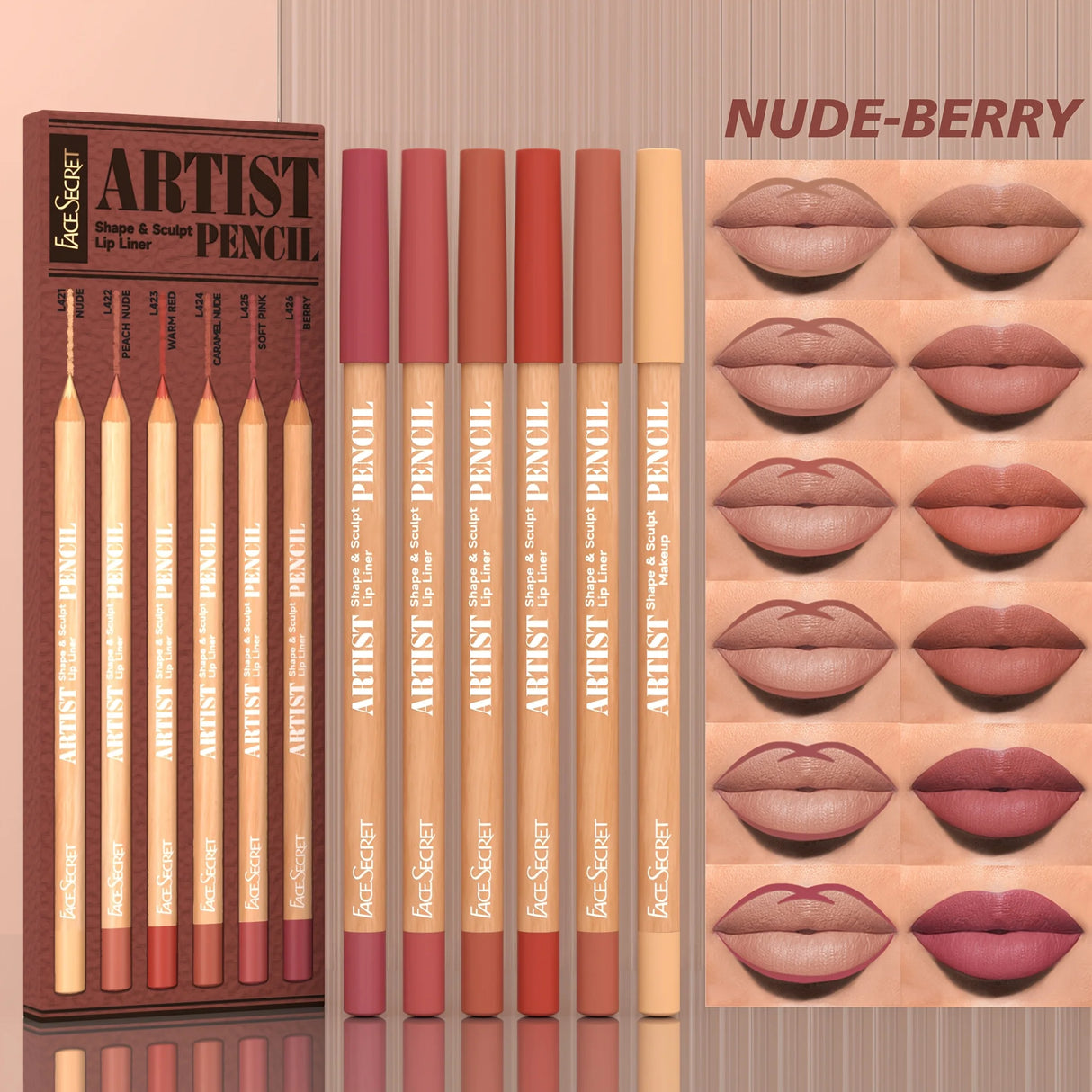 [Velvet Matte Lip Liner] 6pcs Long-Lasting Velvet Matte Lip Liner Pencils Set | Non-Drying & Perfect for Lining & Filling Lips
