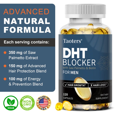 DHT Blocker Hair Growth Supplement with Saw Palmetto, Support Thicker Hair Reduce Thinning & Breakage, Boost Scalp Health