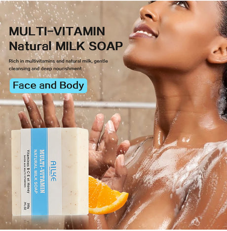 AILKE Multivitamins Natural Milk Soap, Brightening, Nourishing And Firming Skin, Gentle Cleansing, For Face, Body, 200g/7 oz