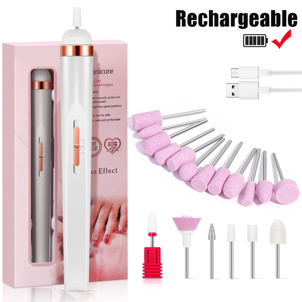 YIKOOLIN Portable Nail File Care Electric Nail Drill with 4 Speeds Cuticle Trimmer Battery Operated Manicure and Pedicure Tools
