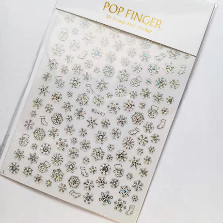 Sliver Bronzing 3D Christmas Nail Art Decoration Sticker Sparkly White Colorful Glitter Geometry Snowflake Winter Slider Foil