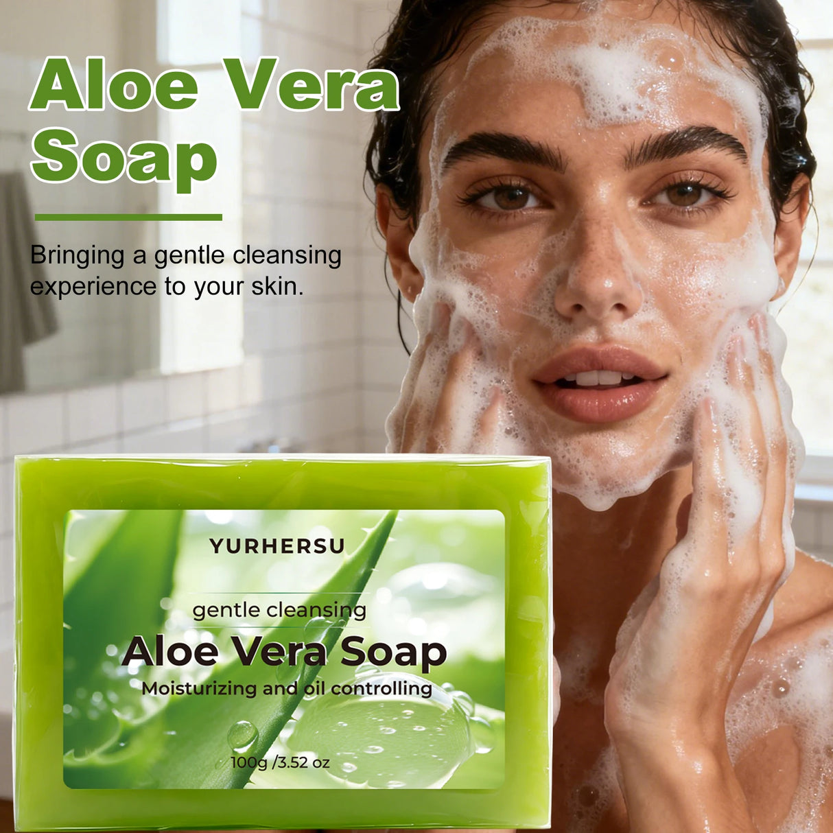 Aloe Vera Essential Oil Soap Deep Cleansing Oil Control Refresh Soothe Redness Face Body Shower Soap Bar Skin Care
