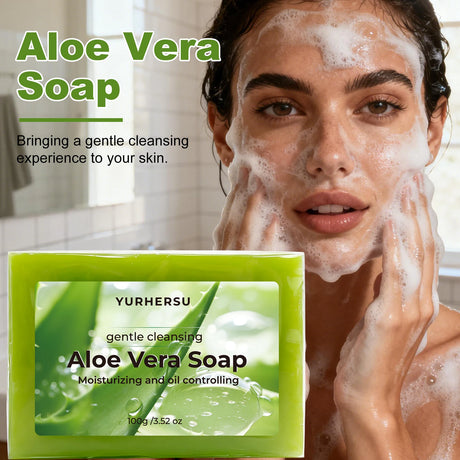 Aloe Vera Essential Oil Soap Deep Cleansing Oil Control Refresh Soothe Redness Face Body Shower Soap Bar Skin Care
