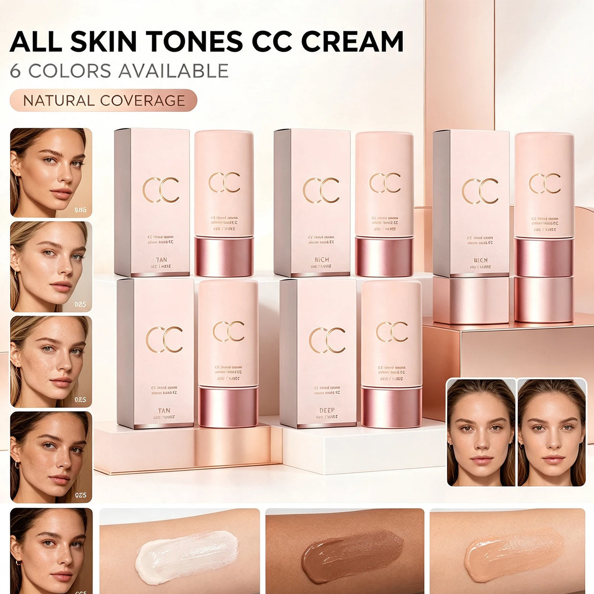 Multi Skin Type Cc Tinted Moisturizer One Step Hydrating Tone up Cream Hide Blemishes Natural Oxidation Resistant Smooth Base