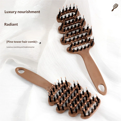 Natural Boar Bristle Hair Comb Hollow Scalp Massage Detangler Brush Anti-frizz Styling Hairbrush for Curly Hair