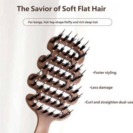 Natural Boar Bristle Hair Comb Hollow Scalp Massage Detangler Brush Anti-frizz Styling Hairbrush for Curly Hair