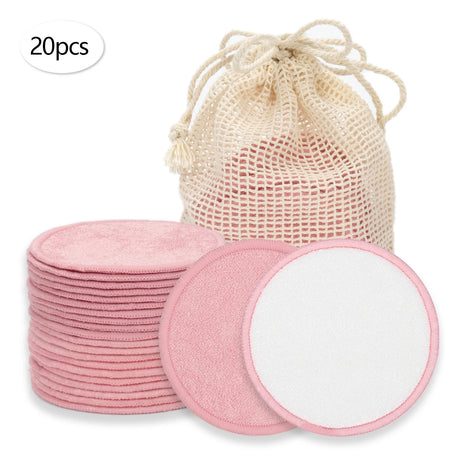 Double Round Makeup Remover Pads 20Pcs + Cleaning Mesh Bag, Machine Washable, Reusable, Suitable for All Skin Types