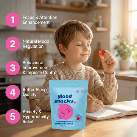 Saffron Gummies for Kids, with Passion Flower, Saffron Extract & GABA, Calm Mood Support Supplement for Focus & Relaxation, Mood