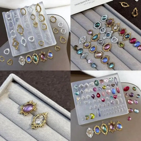 Retro Picture Frame Gem Baroque Shell Carving 3D Relief Manicure Templates Nail Art Transparent Silicone Nail Mold