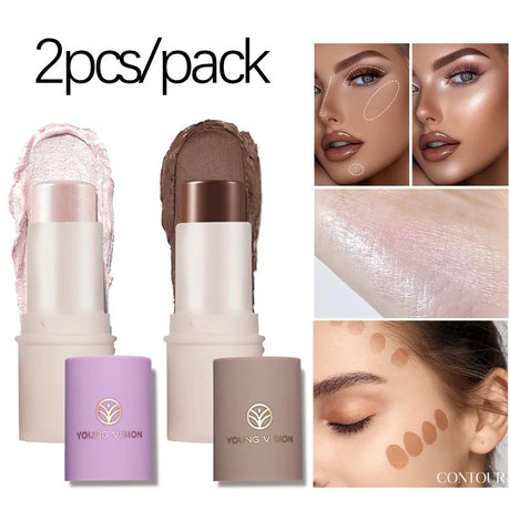 YOUNG VISION Face Contour Highlighter Stick, Dual-Ended Cream Concealer Shading Stick for Nose, Collarbone, Natural 3D Makeup