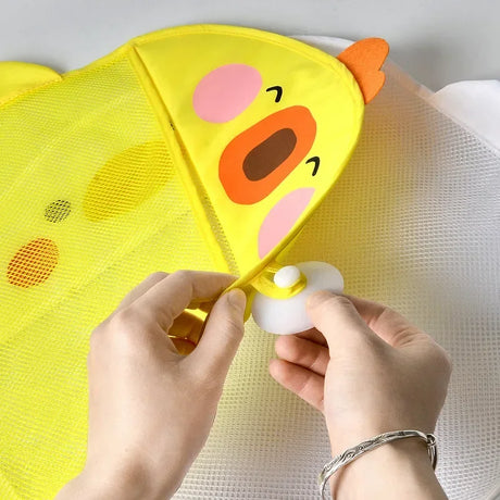 Baby Bath Toy Storage Bag Cartoon Cute Duck Mesh Quick Drying Bathroom Bath Bag with Suction Cup Drying Hanging Bag