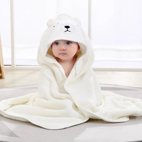 PANGDUBE Baby Hooded Towel Cartoon Animal Coral Velvet Fast Absorbent Soft Newborn Toddler Bathrobe Swaddle Wrap Kids Gift