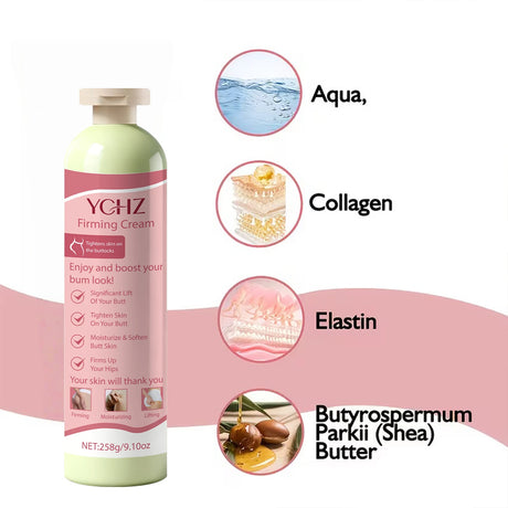 Firming Butt Cream - Hypoallergenic Firming and Moisturizing Body Cream with Collagen, Ceramide, Hyaluronic Acid, and Elastin - Lactose-Free, Firming Effect, 258g