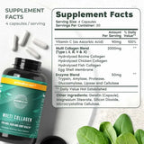 Multi Collagen Pills for Women and Men - Type I, II, III, V, X - 120 Capsules W/Vitamin C for Hair, Skin, Nails