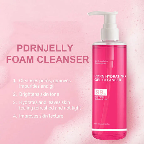 PDRN Hydrating Gel Cleanser, Salmon Pink Foam Cleansing Gel with PDRN & Collagen,Deep Cleansing,Gentle and Non-irritating, 200ml