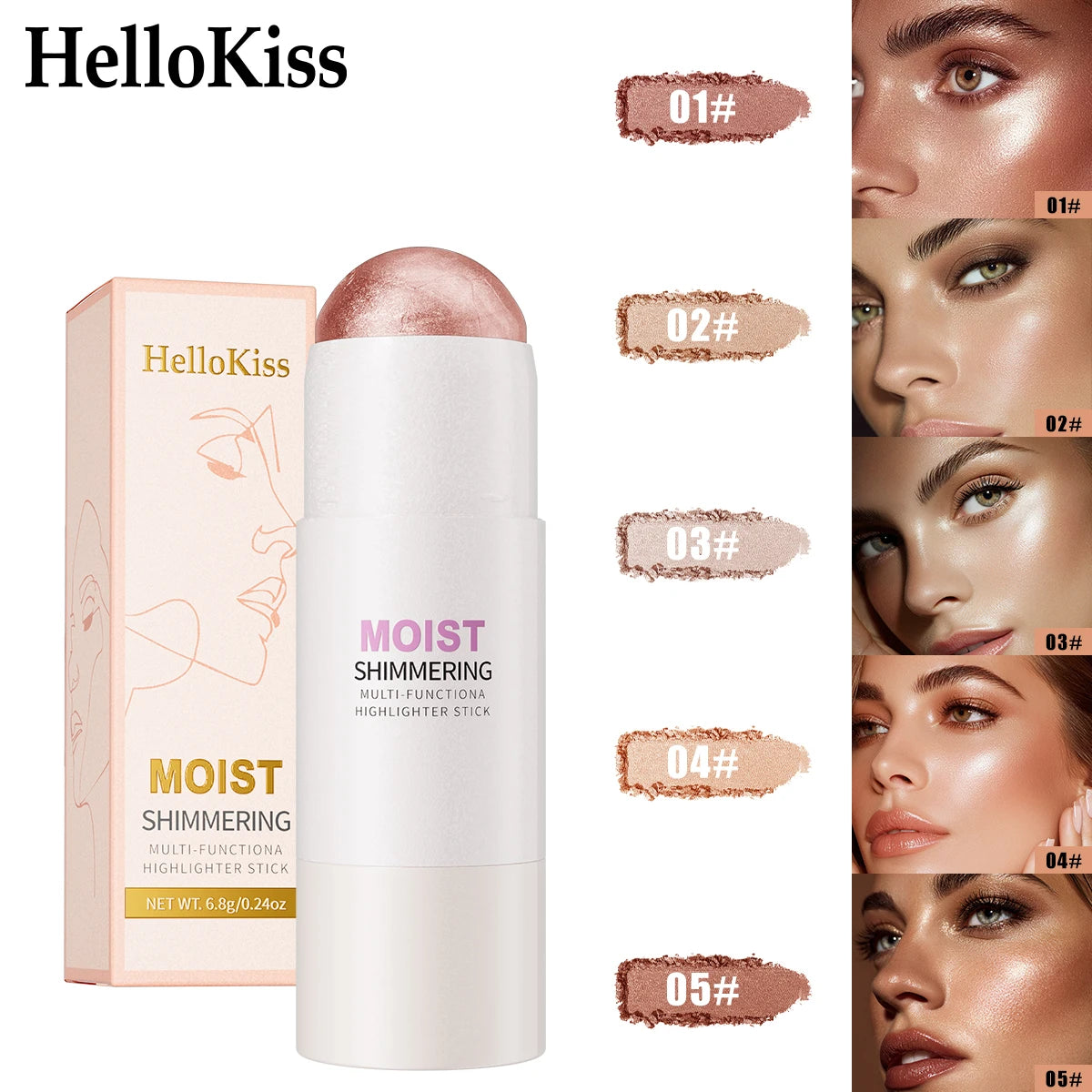 [Natural Glowup] 1pc Glowup Highlighter Stick | Natural Brightening Face Contour & Highlight Makeup, Medium Coverage, Buildable