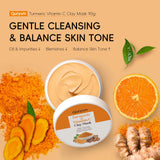 Quiyum Turmeric Vitamin C Clay Mask 90g Deep Cleansing Balance Skin Tone Smooth Rough Skin Kaolin Clay Face Mask with Aloe