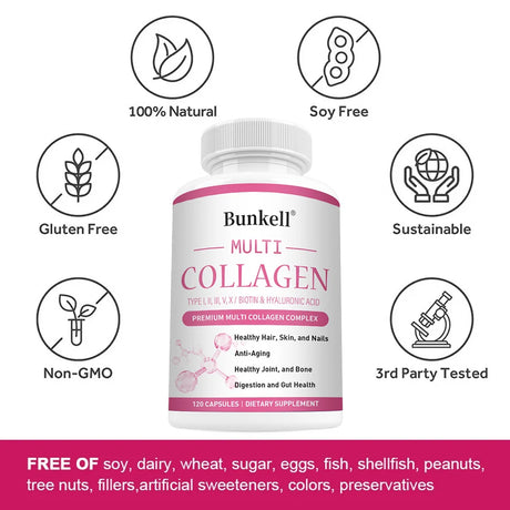 Multi Collagen Complex Capsules - with Hyaluronic Acid, Biotin - Protect Bones and Joints,Promotes Skin Health