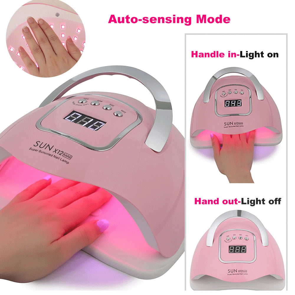 SUNX12 Max Nail Lamp Pink Nail Dryer For Manicure 66 Leds UV Light Quick Cure Autosense Nail Lamps With Base