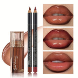 2 PCS Moisturizing lip gloss and lip liner set - 3D precise lip shaping for a perfect gradient lip look.