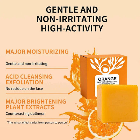 100g Orange Enzymes Mild Exfoliating Brightening Soap Bar,Face Body Gentle Cleansing Hydrating Moisturizing,Smooth Tender Skin
