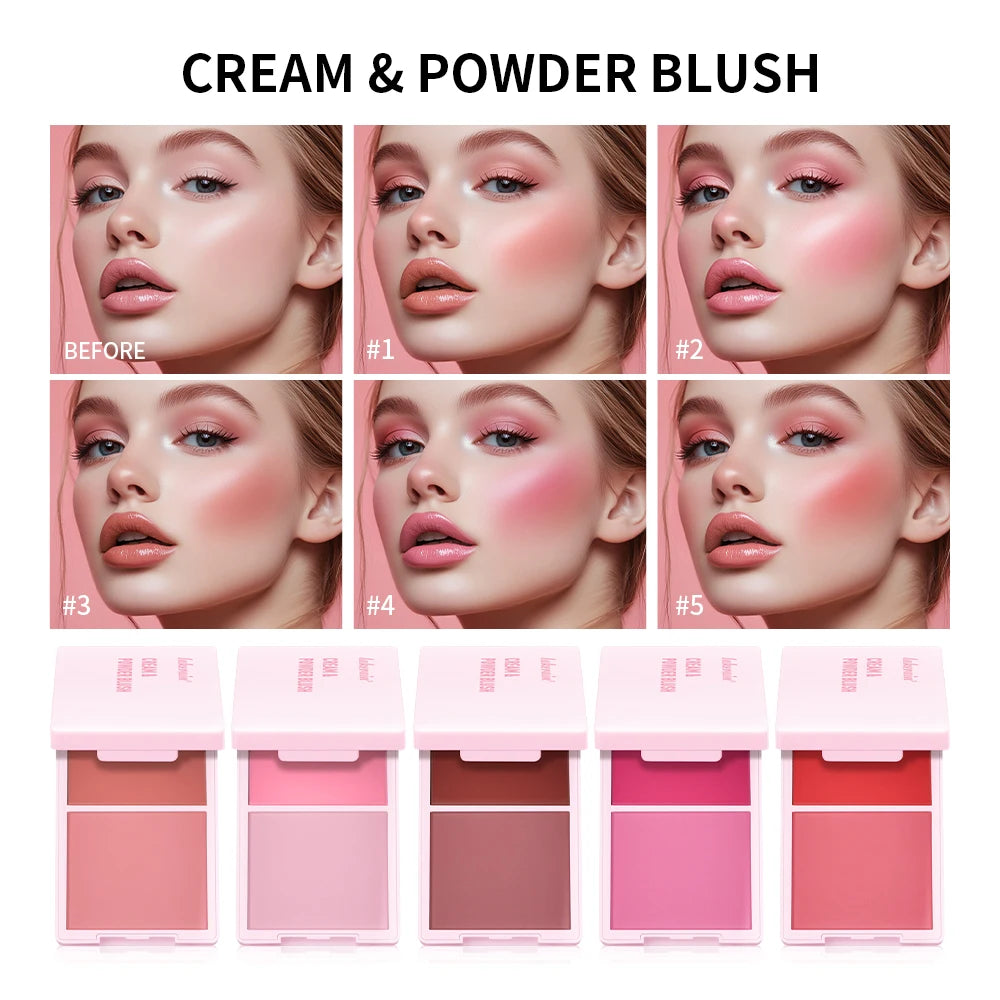 2Color Blush Cream and Brush Powder Long-lasting Wearing High Pigment Natural Matte Blush For Girl Blush Cosmtics