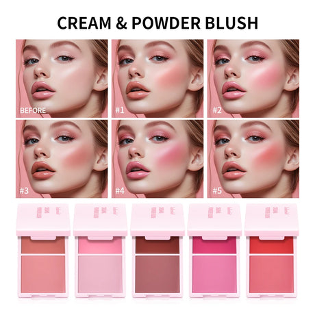 2Color Blush Cream and Brush Powder Long-lasting Wearing High Pigment Natural Matte Blush For Girl Blush Cosmtics