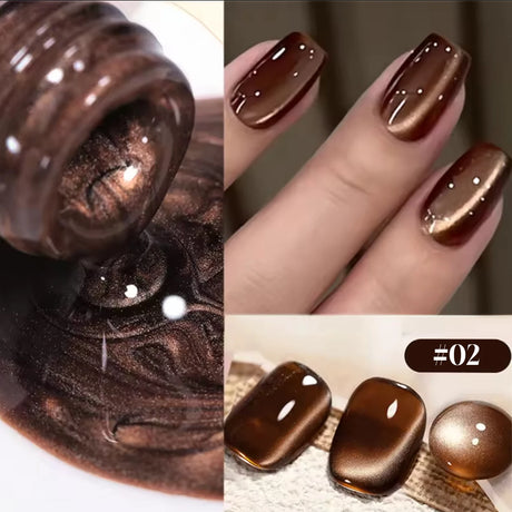 12ml 1-21pcs Brown Gold Cat Eye Gel Nail Polish Hot Selling Winter Whitening Magnet Gel Polish Gold Nails Nail Supplies Nail Art