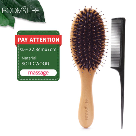 Bristle Hair Brush Women Hair Anti-Static Scalp Massage Comb Wood Hair Brush for Curly Thick Long Hair Detangler