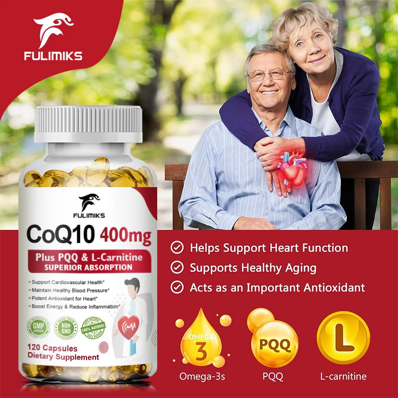CoQ10 Ubiquinone 400mg Supplement, with L-Carnitine & PQQ, Supports Heart Health, Energy Metabolism, Antioxidant & Vitality