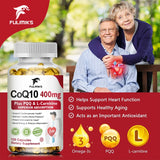 CoQ10 Ubiquinone 400mg Supplement, with L-Carnitine & PQQ, Supports Heart Health, Energy Metabolism, Antioxidant & Vitality