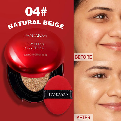 Long Wear Air Cushion Foundation Natural Finish Whitening Concealer Oil Free Makeup Base for Women Lightweight Cover