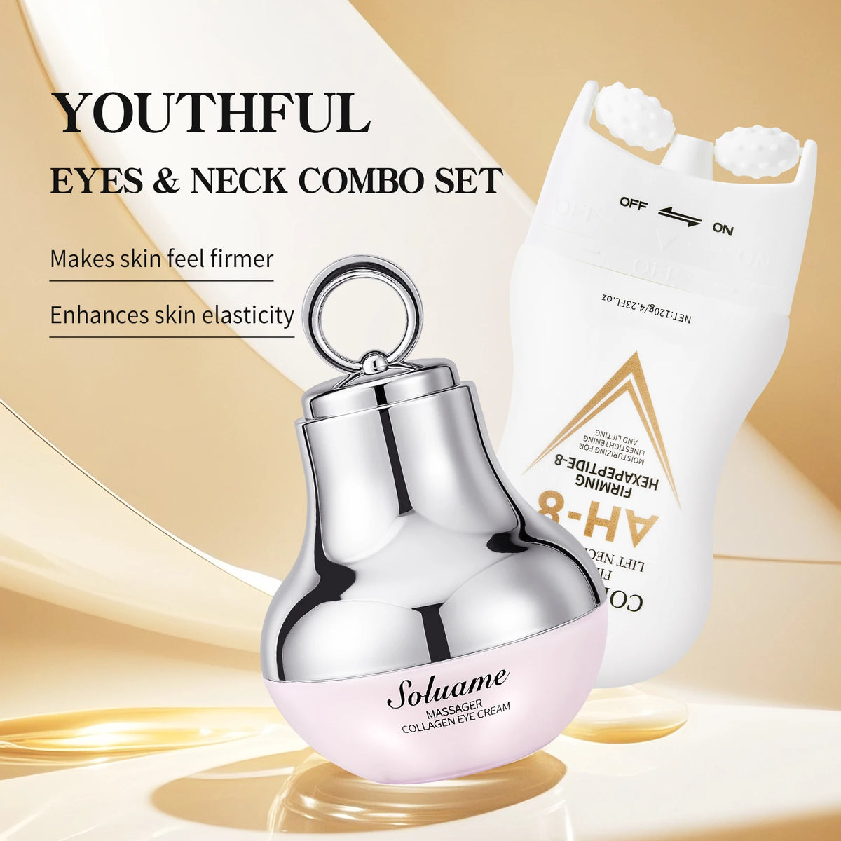 Collagen Massage Eye Cream & Neck Cream Set Hydrating & Firming Eye Contour, Neck Lotion with Massage Roller Easily Absorbed
