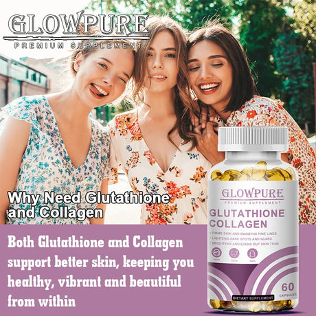 Glutathione Collagen Capsules for Skin Tone Support, Antioxidant, and Daily Beauty Care with Vitamin C L-Cystine Vegan, Natural