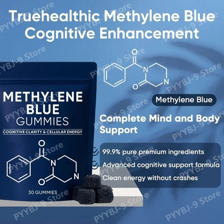 Methylene Blue Gummies 5mg, 99.9% Pure USP‑Grade, for Cognitive Support, Mental Clarity, Lifted Mood, Sharper Focus, 30/60 CT