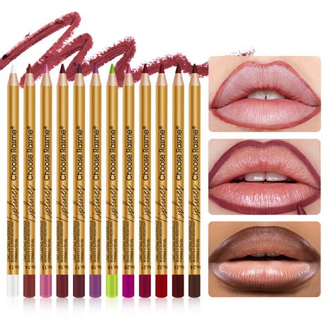 12Pcs Matte Lip Liner Pencil Set With Liquid Lip Gloss Waterproof Long Lasting Non-transfer Nude Brown Lip Makeup Kit Plump Lip Contour Cosmetic For Women