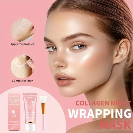 Collagen Overnight Wrapping Off Facial Mask Pack | with Hyaluronic Acid, Elasticity - Hydration Care, Sagging - Dullness - Hydrolyzed Collagen for Glowing Skin-Hydrating Face Mask - Deep Moisture for Dry Skin, Korean Skin Car