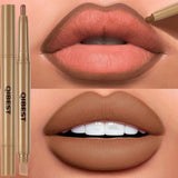 Double Head Black Lip Liner&Brush Pen Mist Matte Velvet Contour Tint Lipstick Pencil Long Lasting Nude Brown Natural Lip Makeup