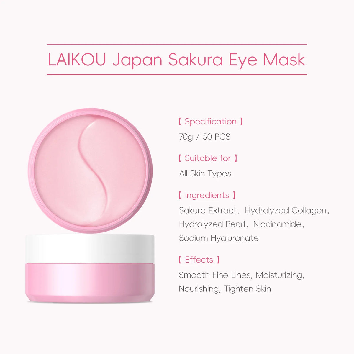 LAIKOU Snail or Sakura Under Eye Mask Anti Aging Hydrating Reduce Dark Circles Puffiness 50 Pieces for Daily Eye Care