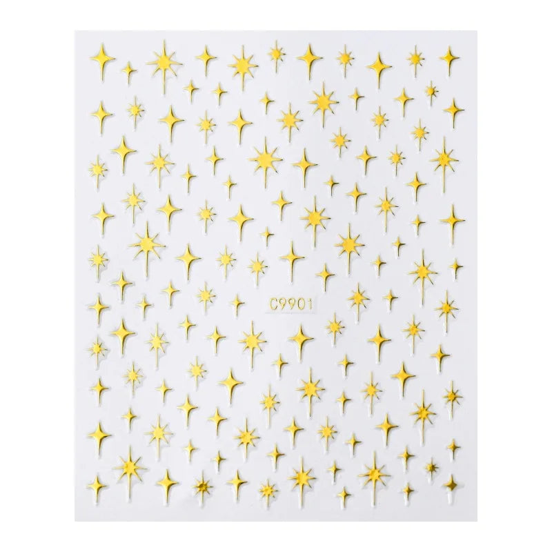 Metal Laser Holographic Star Nail Stickers, Disposable Self-Adhesive Resin Nail Decals for Women, Art Decor Accessories