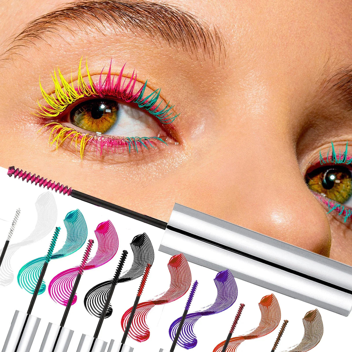 Colorful Slender Mascara Waterproof Fast Drying Curling Eyelashes Multicolor Lashes Makeup Long Lasting Blue Green Cosmetics