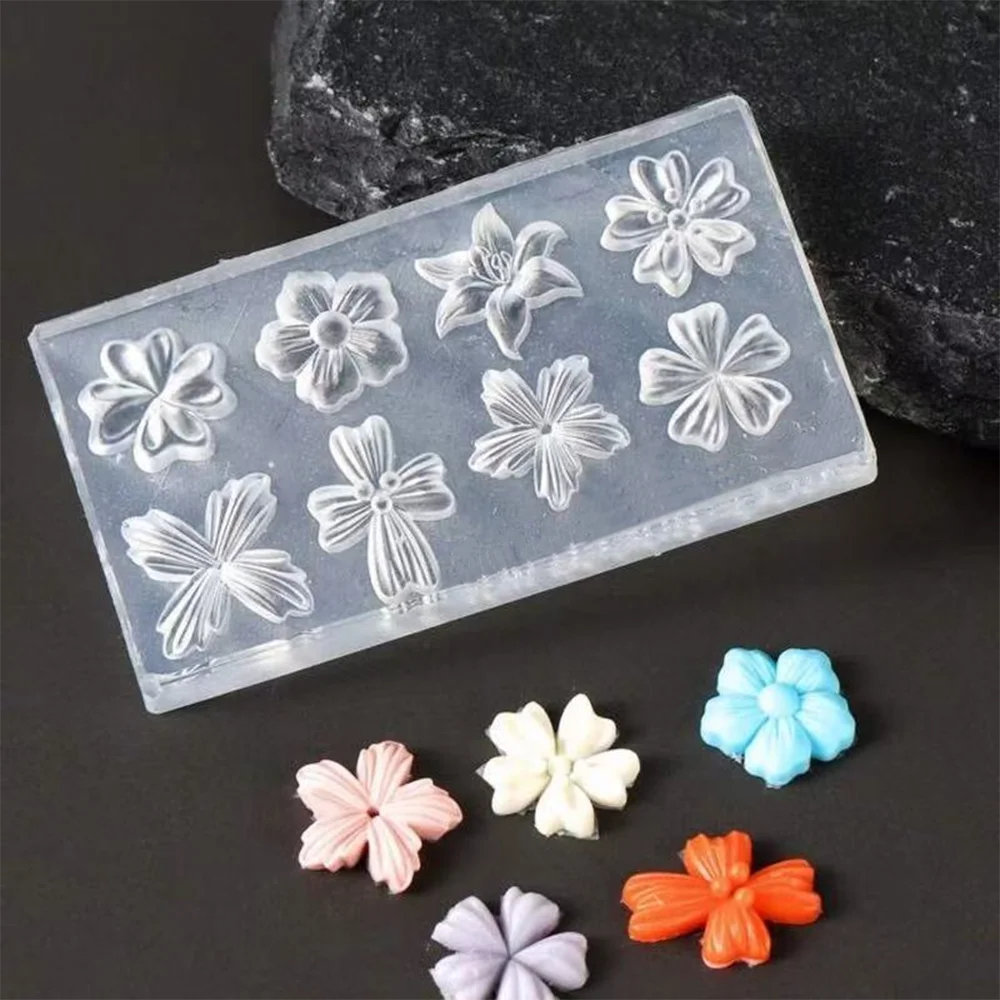 Ice Flower Nail Silicone Mold Lily Five-Petal Flower Nail Transparent Mold 3D Pink Floral Shape Decoration Manicure Design Tools