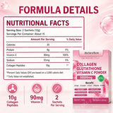 Collagen Peptides Glutathione Vitamin C Powder 30 Sachets, Marine Collagen Drink Mix Antioxidant Wellness Support