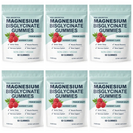 High Absorption Magnesium Bisglycinate Gummies Vegan Raspberry Flavor 60 Count Support Muscle Bone Health Non GMO Gluten Free